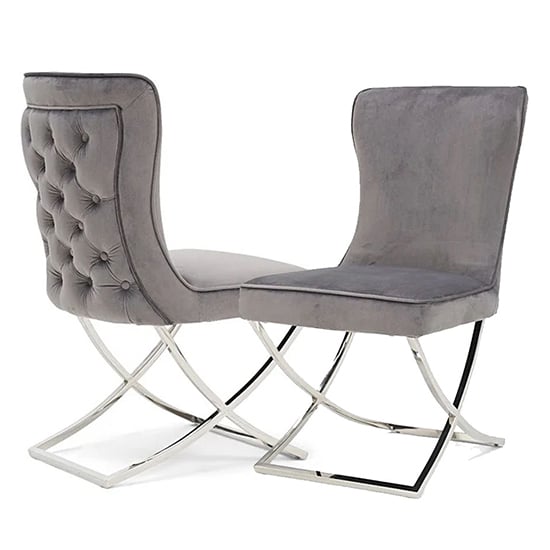 Photo of Sedro dark grey velvet dining chairs with x cross legs in pair