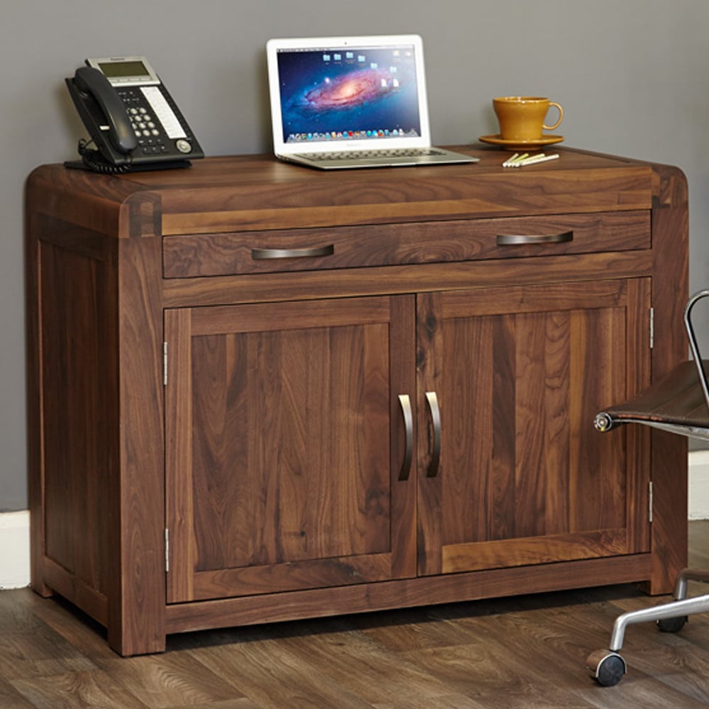 Seekonk Wooden Computer Desk With 2 Doors In Walnut