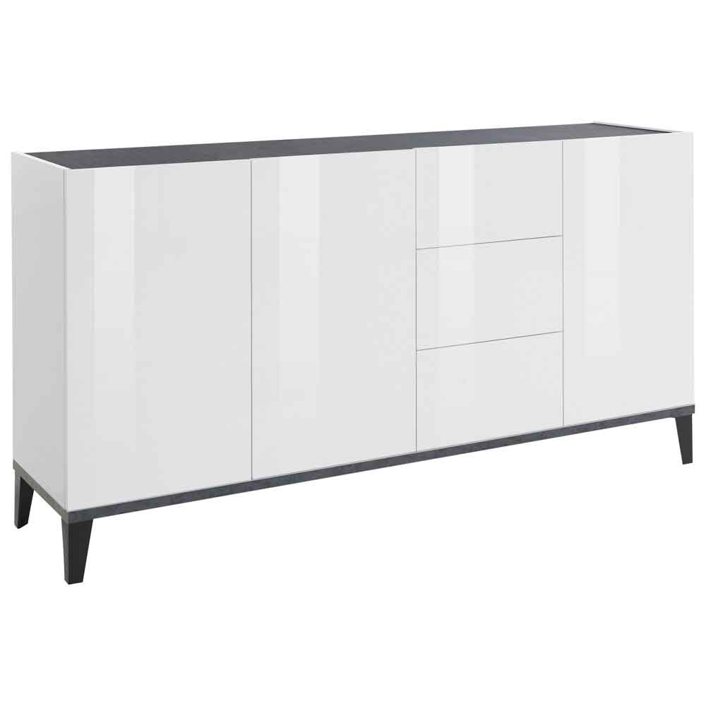 Seffner High Gloss Sideboard With 3 Doors 3 Drawers In White And Slate