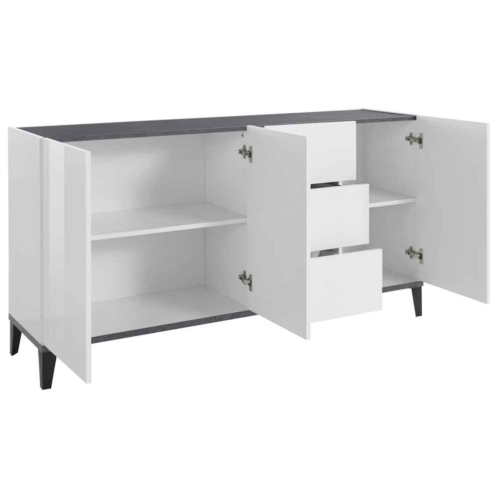 Seffner High Gloss Sideboard With 3 Doors 3 Drawers In White And Slate
