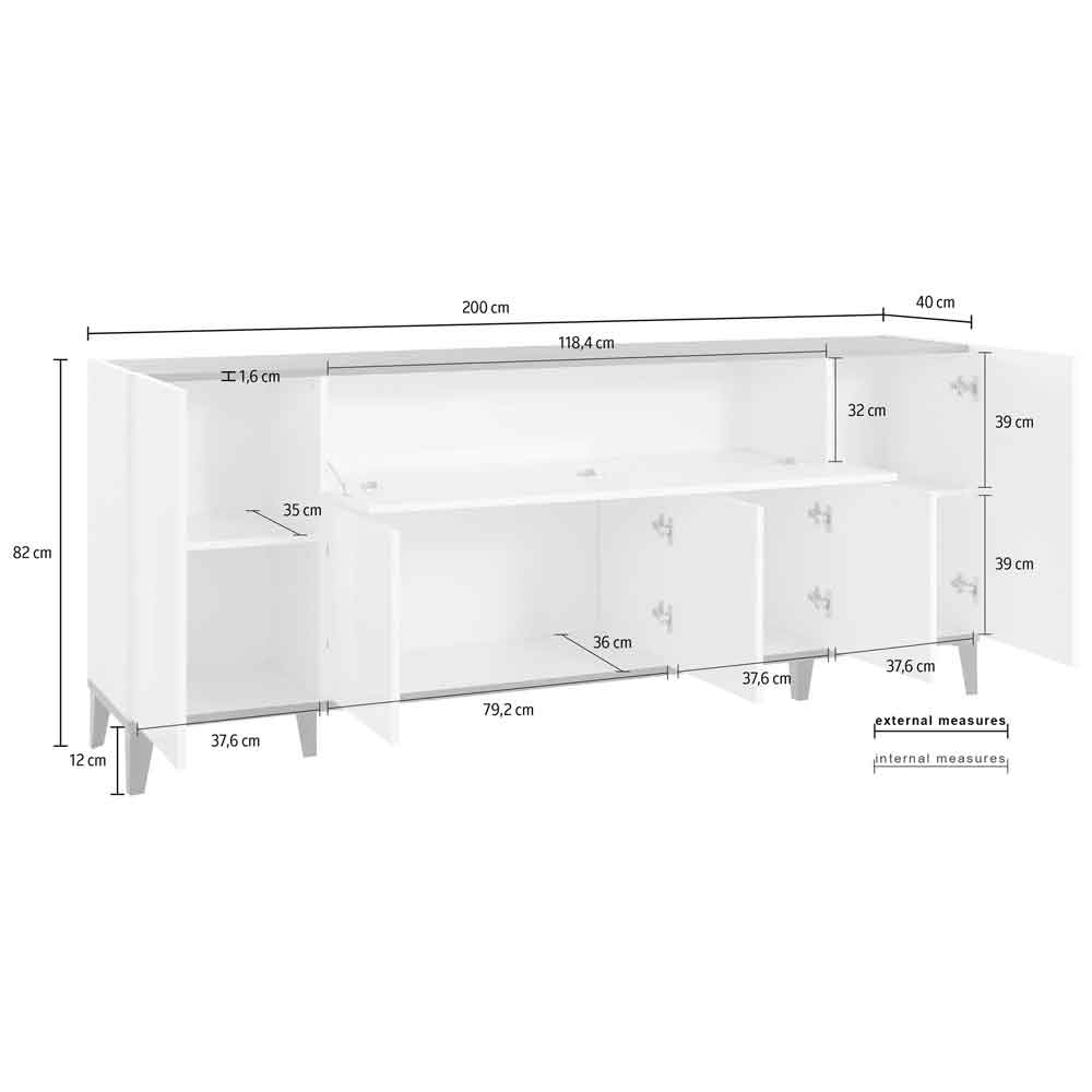 Seffner High Gloss Storage Cabinet With 6 Doors In White And Slate