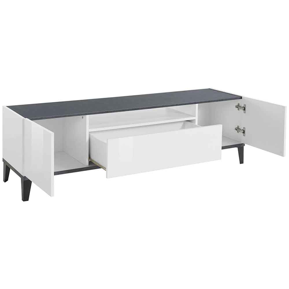 Seffner High Gloss TV Stand With 1 Door 2 Drawers In White And Slate