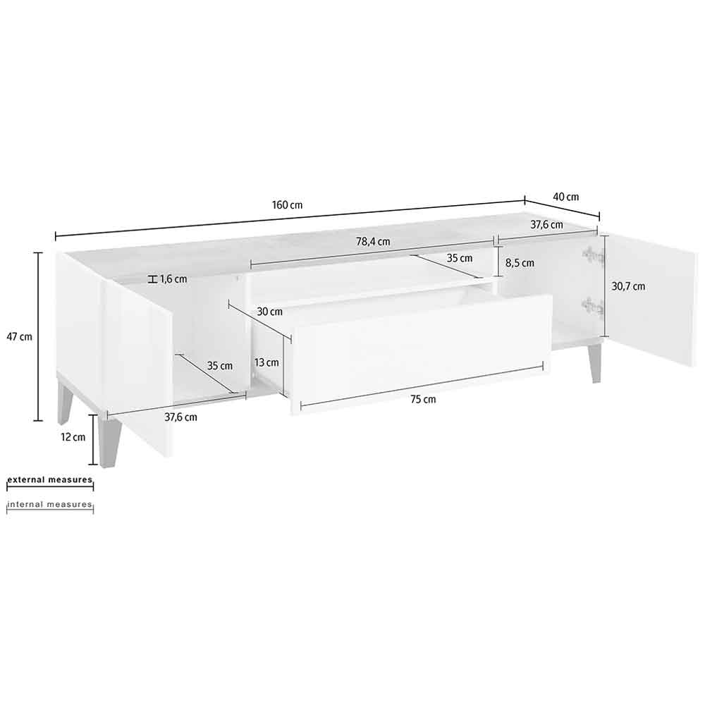 Seffner High Gloss TV Stand With 1 Door 2 Drawers In White And Slate