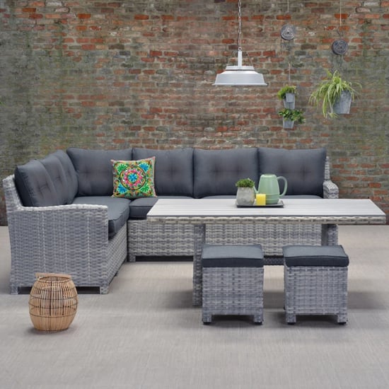 Sega Left Corner Lounge Sofa With Dining Set In Cloudy Grey