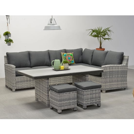 Sega Right Corner Lounge Sofa With Dining Set In Cloudy Grey