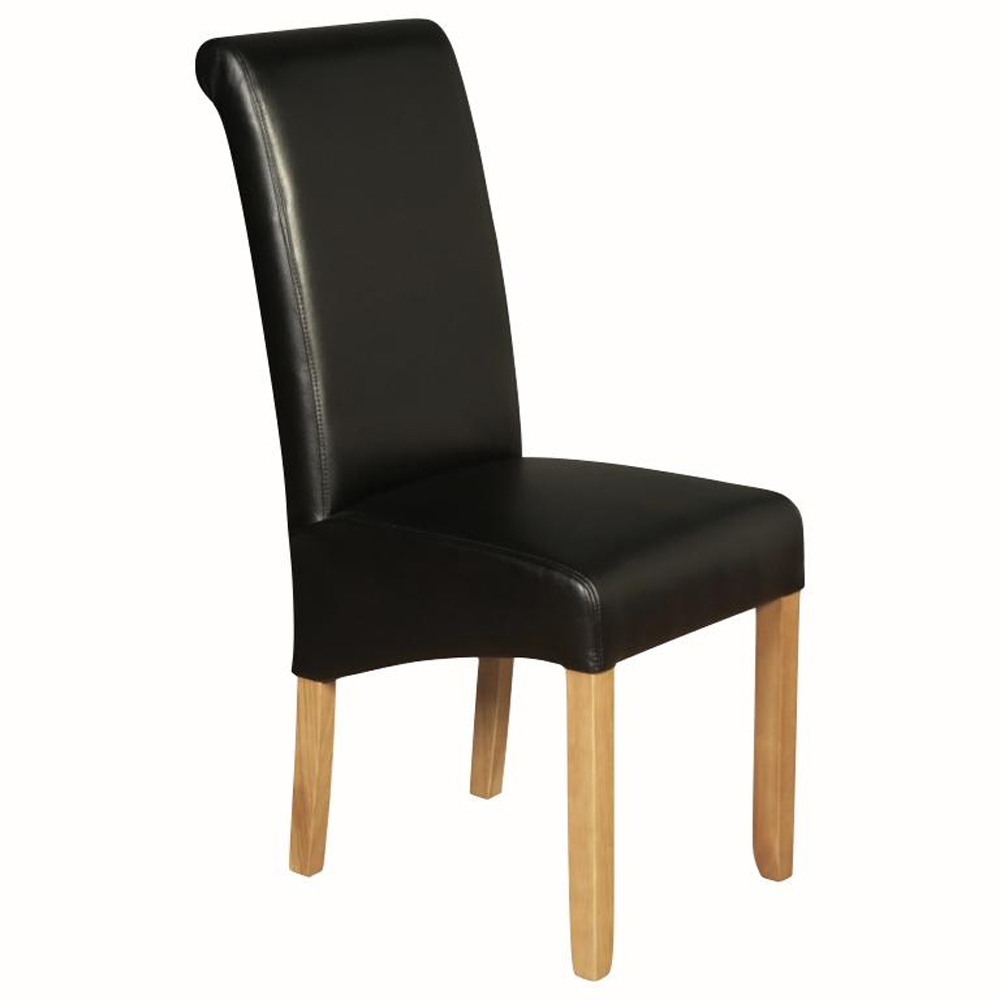 Seguin Black Leather Dining Chairs With Wooden Legs In Pair