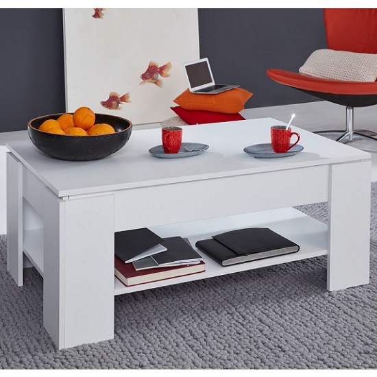 Seguin Wooden Coffee Table In White With Lift Up Top Furniture in Fashion