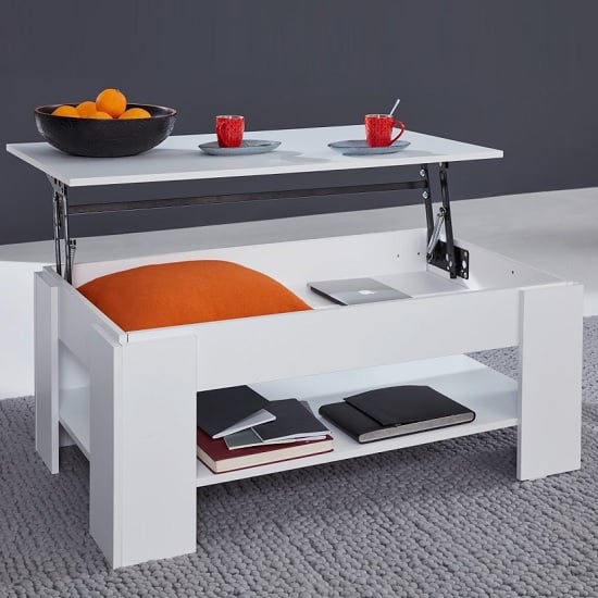 Product photograph of Seguin Wooden Coffee Table In White With Lift Up Top from Furniture in Fashion