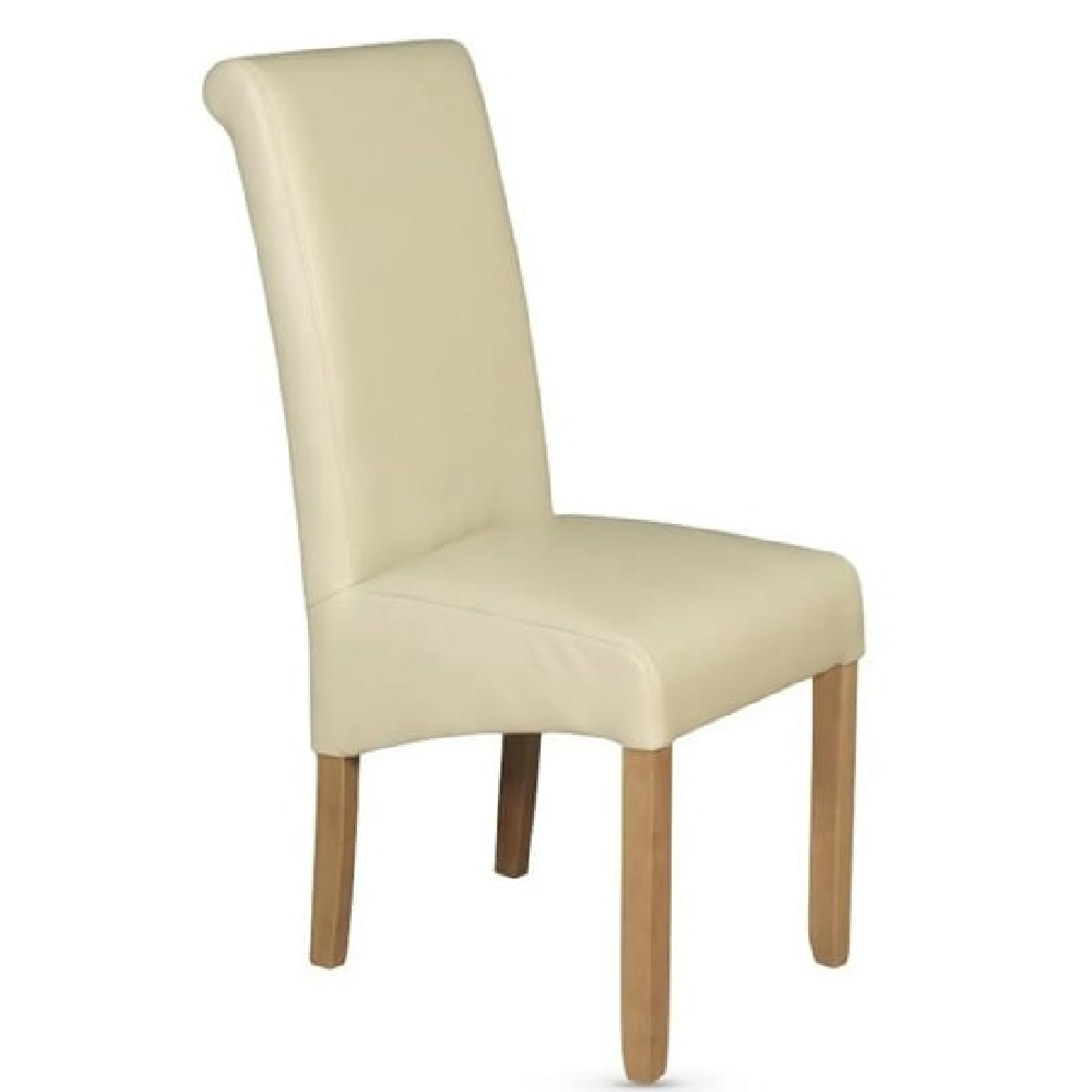 Seguin Cream Faux Leather Dining Chairs With Oak Legs In Pair
