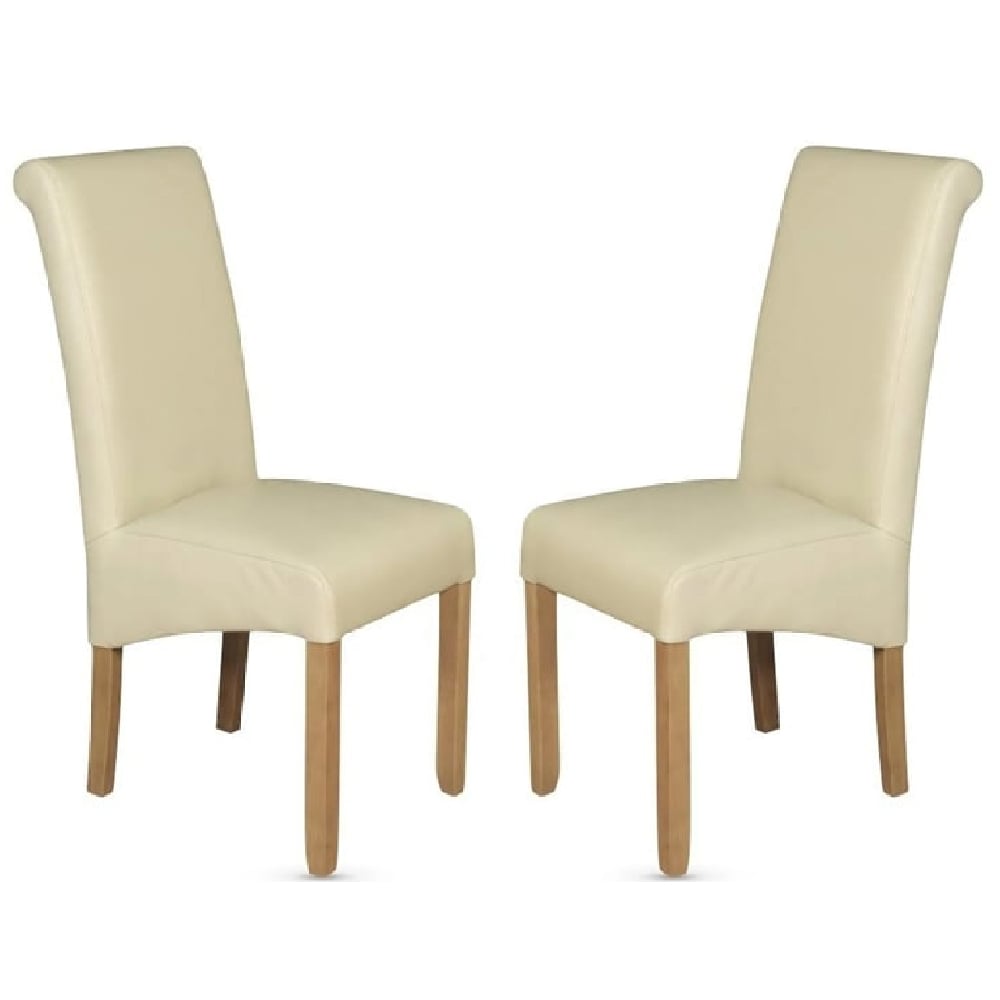 Read more about Seguin cream faux leather dining chairs with oak legs in pair