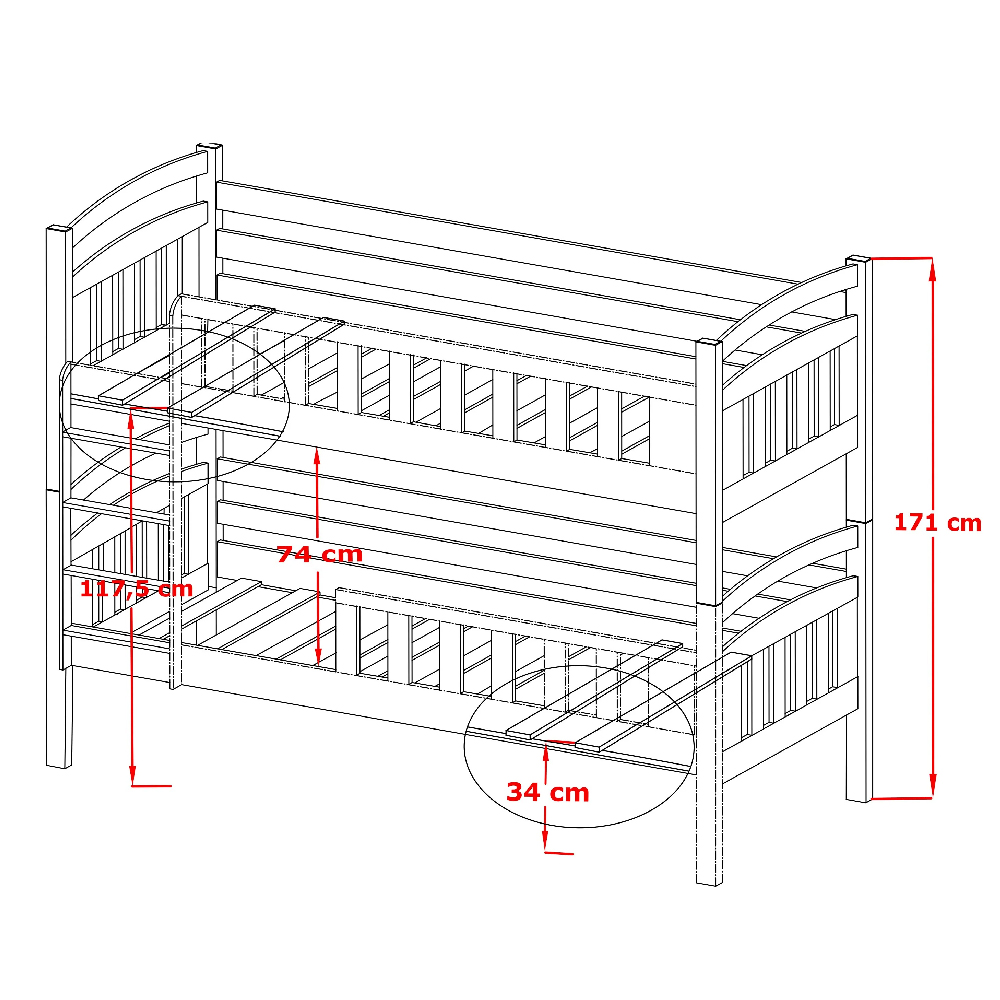 Seguin Wooden Bunk Bed With Bonnell Mattress And Storage In Pine