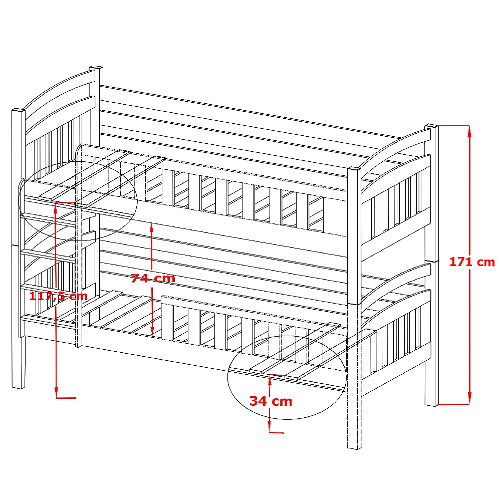Seguin Wooden Bunk Bed With Foam Mattress In Graphite