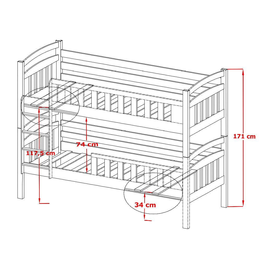 Seguin Wooden Bunk Bed With Foam Mattress And Storage In White