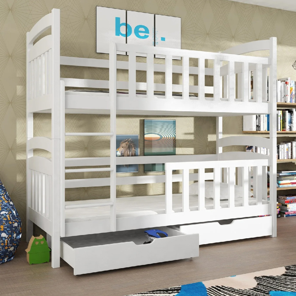 Read more about Seguin wooden bunk bed with foam mattress and storage in white