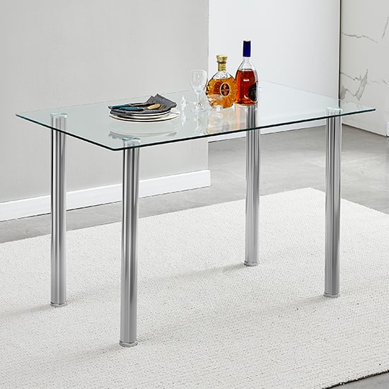 Read more about Silo clear glass dining table with chrome metal legs