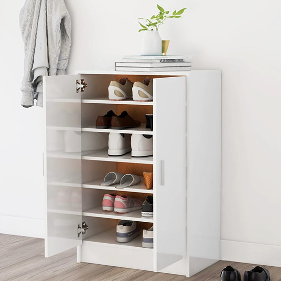 Seiji High Gloss Shoe Storage Cabinet With 2 Doors In White_2