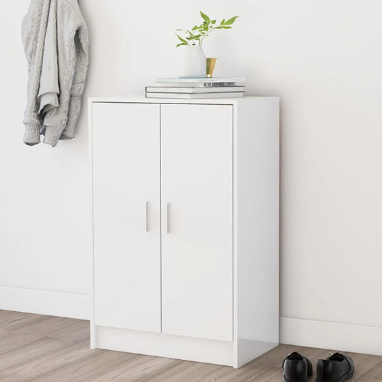 Seiji High Gloss Shoe Storage Cabinet With 2 Doors In White