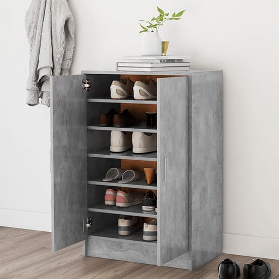 Seiji Wooden Shoe Storage Cabinet With 2 Doors In Concrete Effect