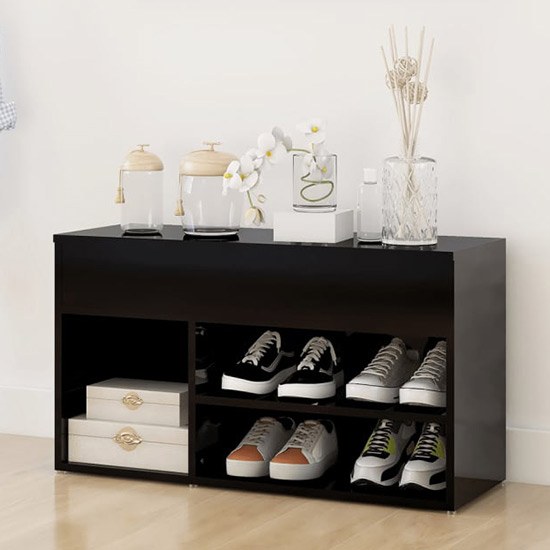 Seim High Gloss Shoe Storage Bench With 2 Shelves In Black