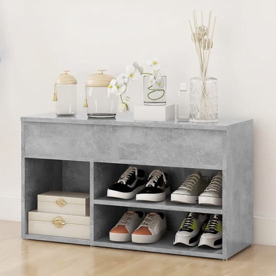 Read more about Seim wooden shoe storage bench with 2 shelves in concrete effect