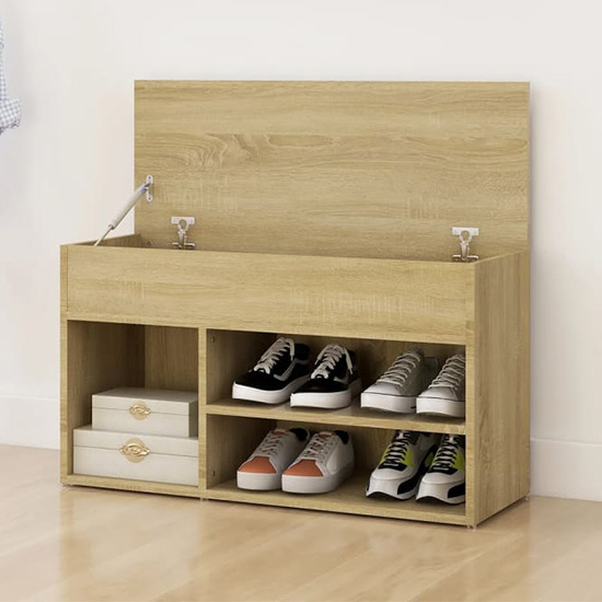 Seim Wooden Shoe Storage Bench With 2 Shelves In Sonoma Oak
