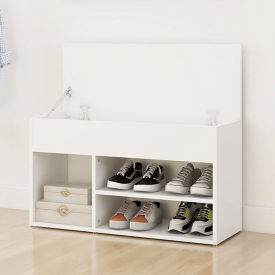 Seim Wooden Shoe Storage Bench With 2 Shelves In White