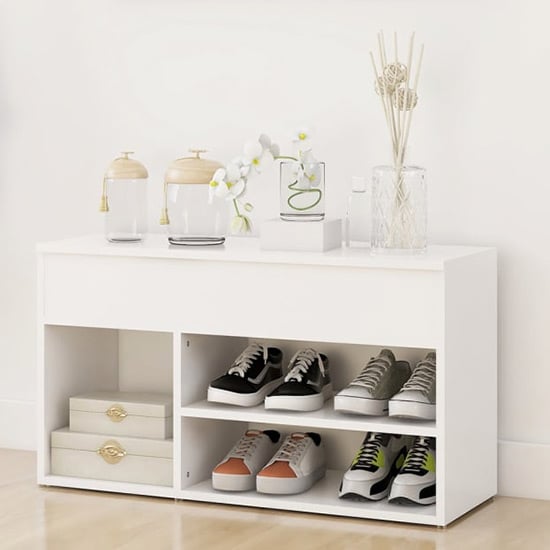 Seim Wooden Shoe Storage Bench With 2 Shelves In White