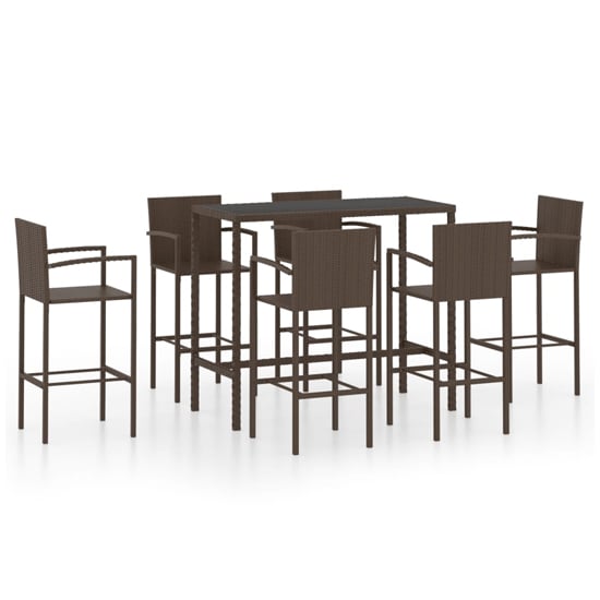 Selah Large Glass Top Bar Table With 6 Bar Chairs In Brown_2