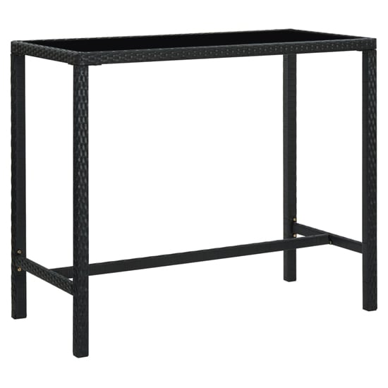 Product photograph of Selah 130cm Glass Top Bar Table With Poly Rattan Frame In Black from Furniture in Fashion