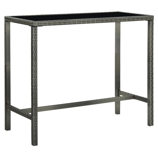 Product photograph of Selah 130cm Glass Top Bar Table With Poly Rattan Frame In Grey from Furniture in Fashion