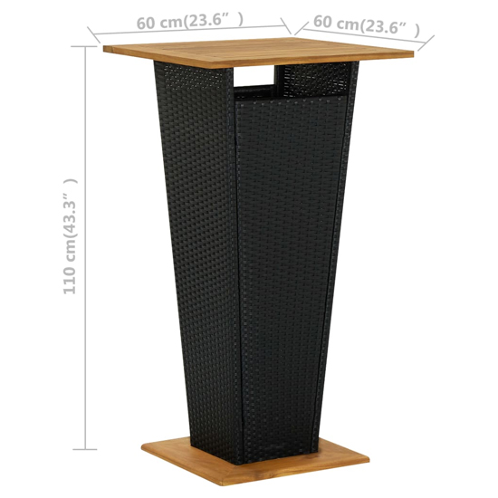 Selah 60cm Wooden Top Bar Table With Poly Rattan Base In Black
