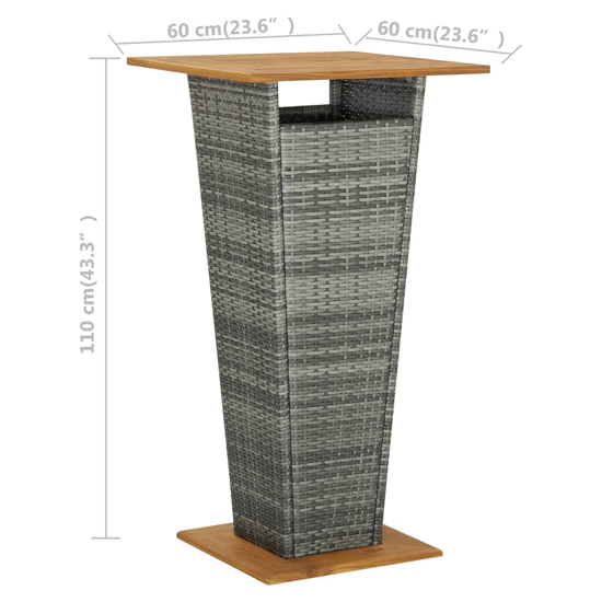Selah 60cm Wooden Top Bar Table With Poly Rattan Base In Grey