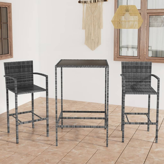 Selah Small Glass Top Bar Table With 2 Bar Chairs In Grey