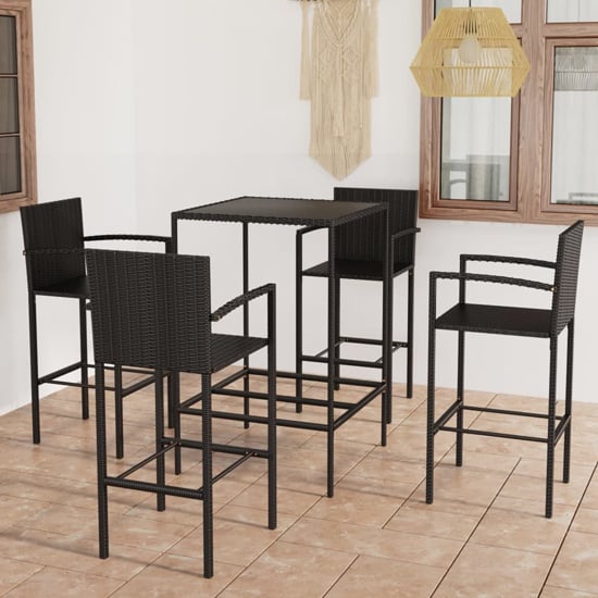 Product photograph of Selah Small Glass Top Bar Table With 4 Bar Chairs In Black from Furniture in Fashion