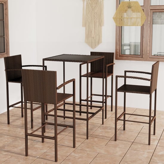 Product photograph of Selah Small Glass Top Bar Table With 4 Bar Chairs In Brown from Furniture in Fashion