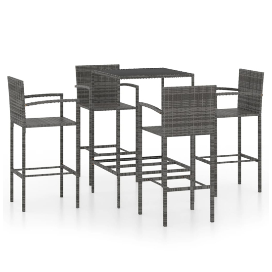 Selah Small Glass Top Bar Table With 4 Bar Chairs In Grey