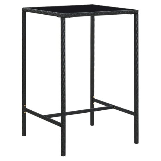 Product photograph of Selah 70cm Glass Top Bar Table With Poly Rattan Frame In Black from Furniture in Fashion