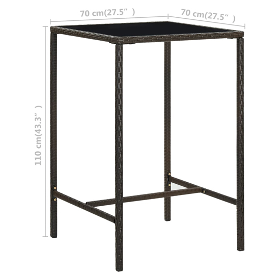 Selah 70cm Glass Top Bar Table With Poly Rattan Frame In Brown
