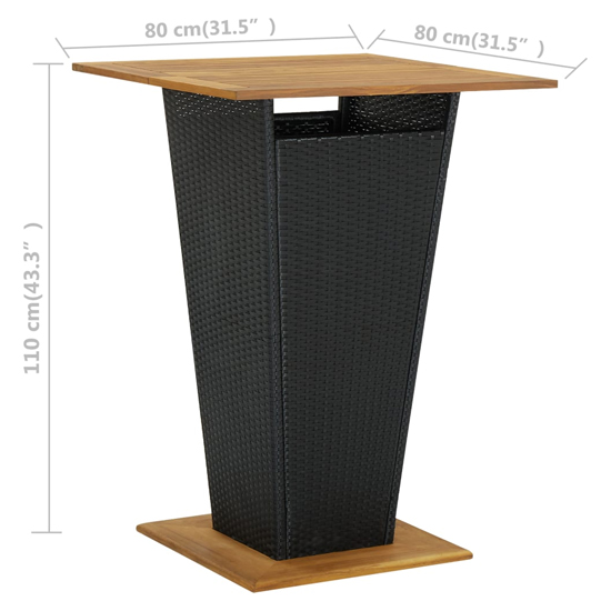 Selah 80cm Wooden Top Bar Table With Poly Rattan Base In Black