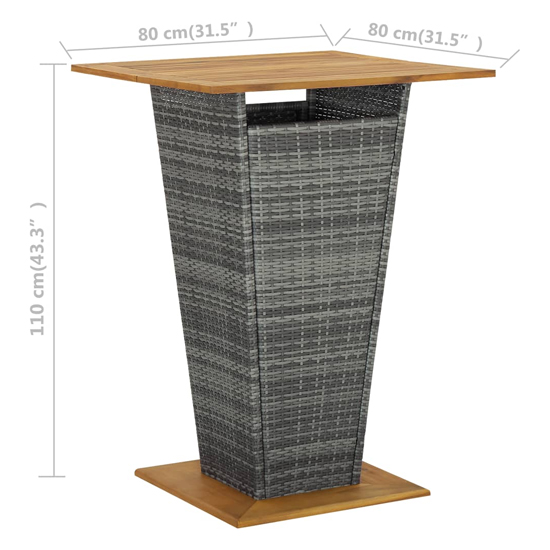 Selah 80cm Wooden Top Bar Table With Poly Rattan Base In Grey