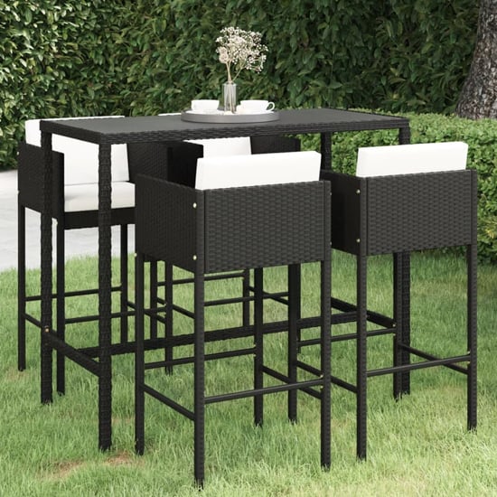 Photo of Selah large glass top bar table with 4 avyanna chairs in black