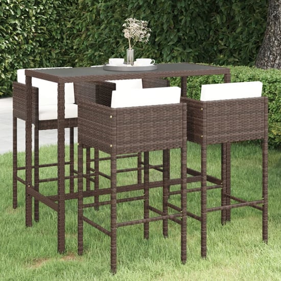 Photo of Selah large glass top bar table with 4 avyanna chairs in brown