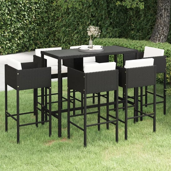 Selah Large Glass Top Bar Table With 6 Avyanna Chairs In Black