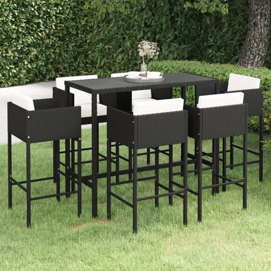 Product photograph of Selah Large Glass Top Bar Table With 6 Avyanna Chairs In Black from Furniture in Fashion