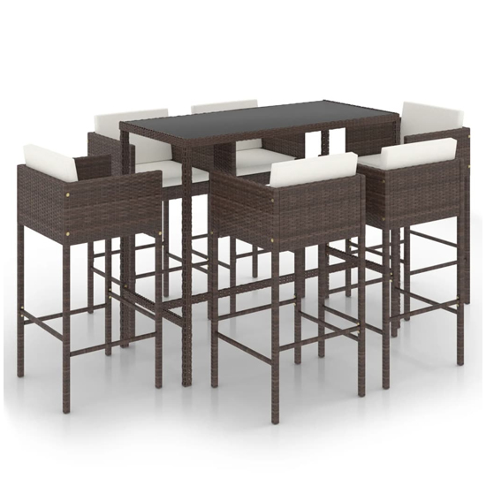 Selah Large Glass Top Bar Table With 6 Avyanna Chairs In Brown_2