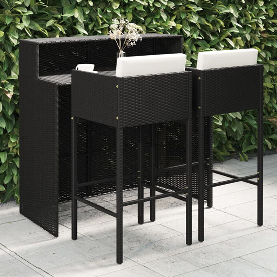 Selah Poly Rattan Bar Table With 2 Avyanna Chairs In Black