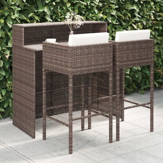 Photo of Selah poly rattan bar table with 2 avyanna chairs in brown