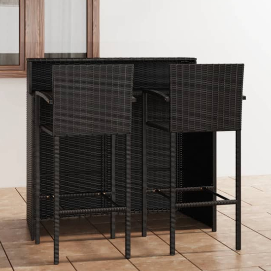 Selah Poly Rattan Bar Table With 2 Bar Chairs In Black