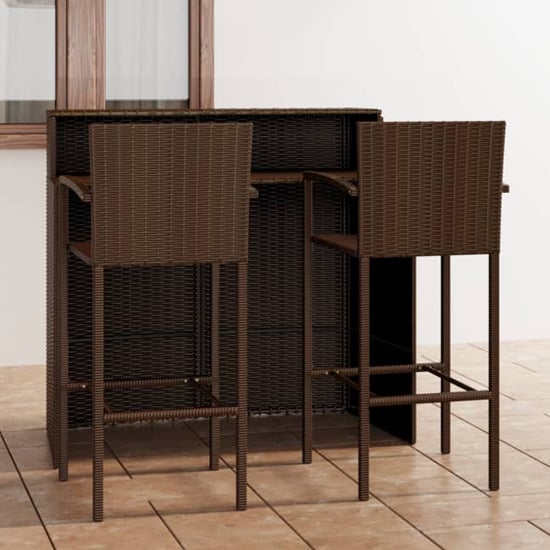 Selah Poly Rattan Bar Table With 2 Bar Chairs In Brown