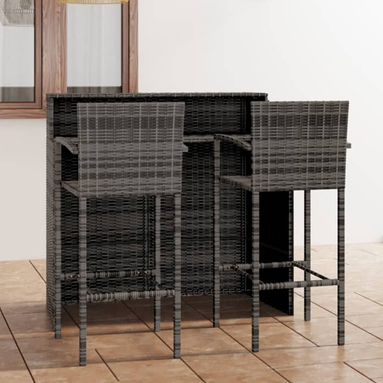 Selah Poly Rattan Bar Table With 2 Bar Chairs In Grey